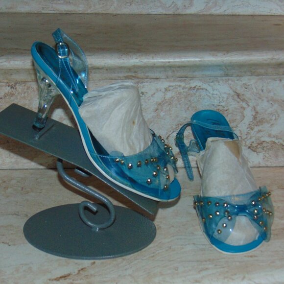 IRREGULAR CHOICE Blue Clear Bowtie Studded Sling Back Clear Heel 40 / 9 US - Picture 2 of 14